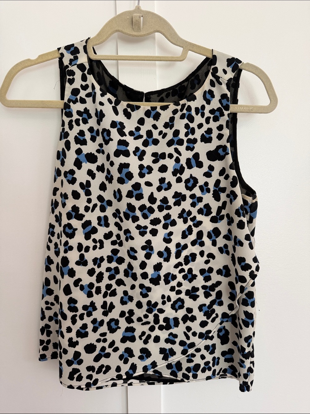 Zara Sleeveless Leopard-Print Camisole in White, Black & Blue